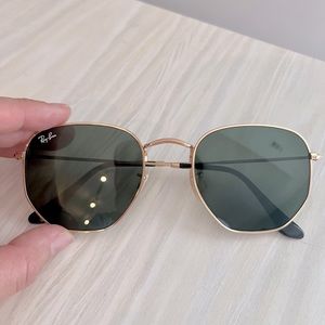 Ray-Ban RB3548N Flat Lens Hexagonal Sunglasses, Gold/Green, 54 mm